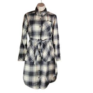 Columbia Plaid Shirt Dress Women's Size Small Black White Long Sleeve